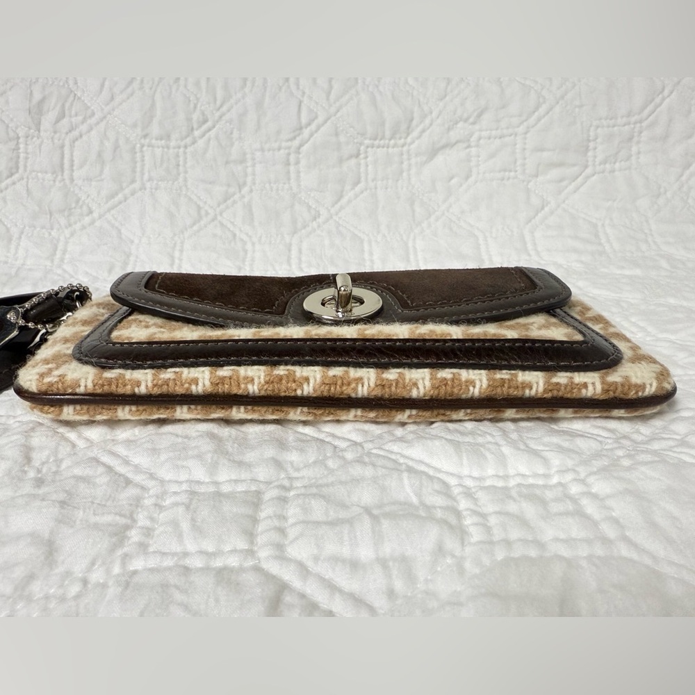 Coach Hamptons Vintage Mini Bag Y2K Brown Houndstooth Wool & Suede Turnlock - Picture 8 of 16